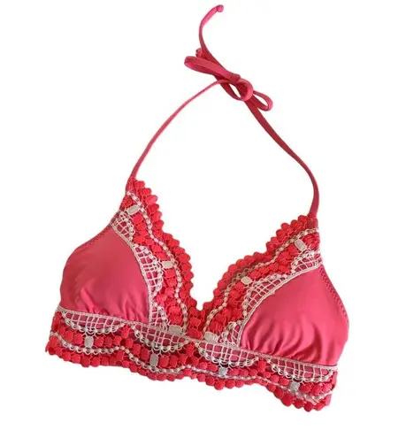 BECCA by Rebecca virtue Delilah Avery Coral Crush Pink Halter Bikini Top Small