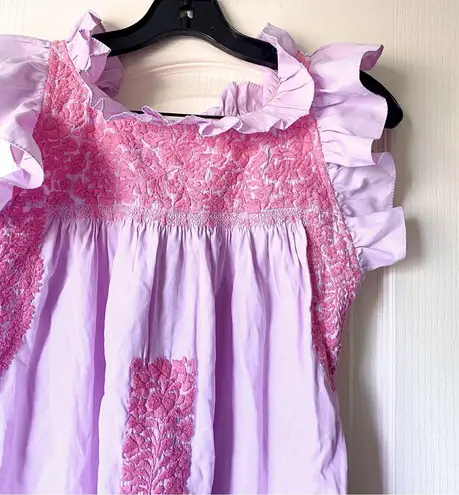 Mi Golondrina Olivia Lavanda y Rosa Blouse Pink Embroidered Ruffle Large EUC Purple