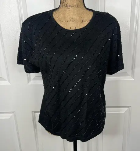 Kathy Ireland Sz L Silk Wool Blend Sequin Knit Short Sleeve Top