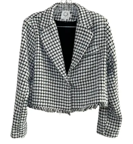 Lili Sidonio Houndstooth Blazer Fringe Trim Women's Jacket preppy care academia Black Size L