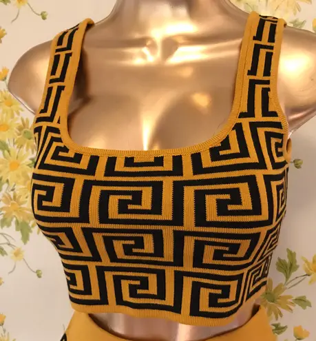 Lizette Collection 2-Piece Black & mustard Jacquard Monogram Crop Top & Skirt Set one size