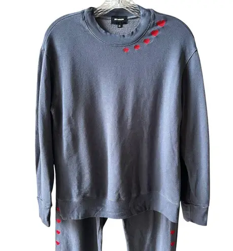 Monrow Gray Embroidered Hearts Super Soft Fleece Sweatshirt & Joggers XS/S