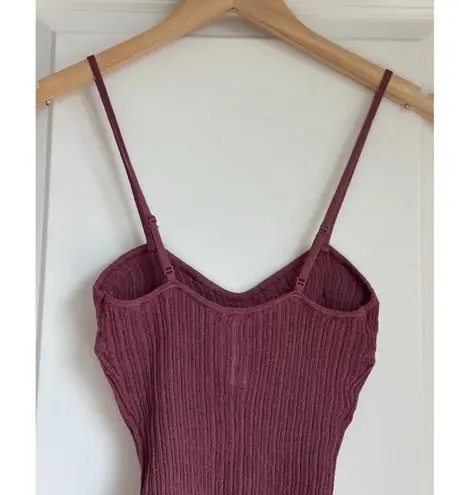 SKIMS Sheer Knit Cami Bodysuit in Beet, Size Small