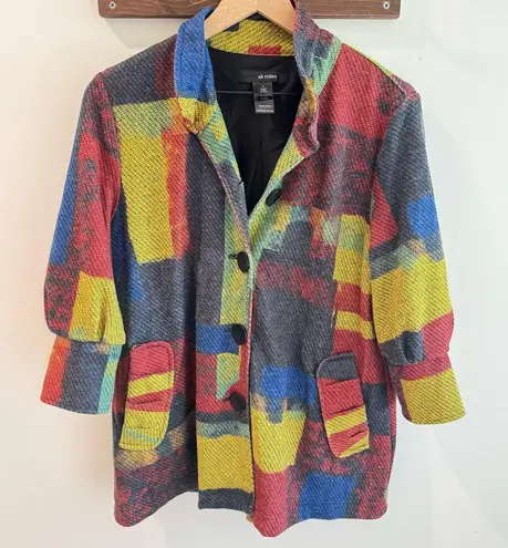 Ali Miles Abstract Print 3/4 Sleeve Knit Jacket Artsy Lagenlook Small
