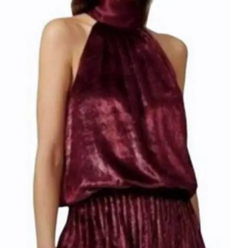 Ramy Brook Women Ellin Velvet Halter Neck Mini Dress Smocked Waist Red L