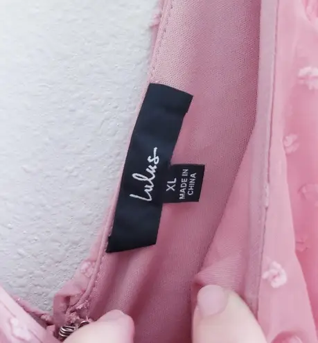 Lulu's Fearless Love Rose Swiss Dot Maxi Ruffle Dress Pink Size XL