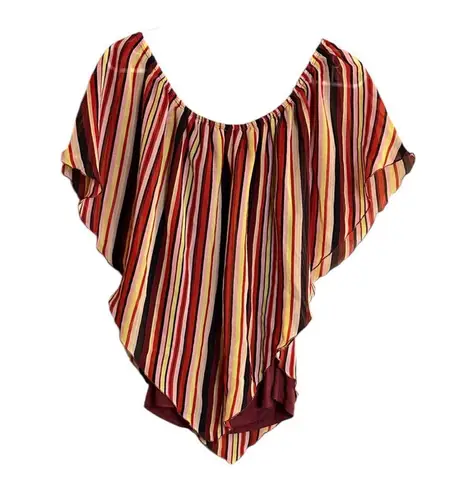 Caren Sport Multicolor Striped Blouse with Bat Wing Sleeves, Attached Tank Under Red Size 1X