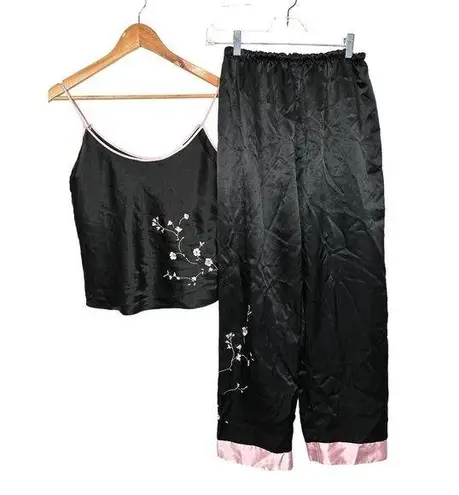 Oscar de la Renta Small Pajama Set Womens Black Cami w/ Pants Polyester Spandex