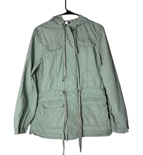 J. Crew Womens Field Jacket Hooded Army Green Zip Button Long Size Small