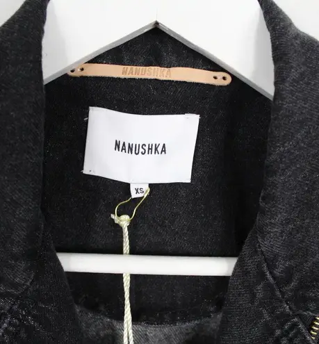 Nanushka Charcoal Black Cite Oversized Denim Belted Moto Biker Jacket Size XS