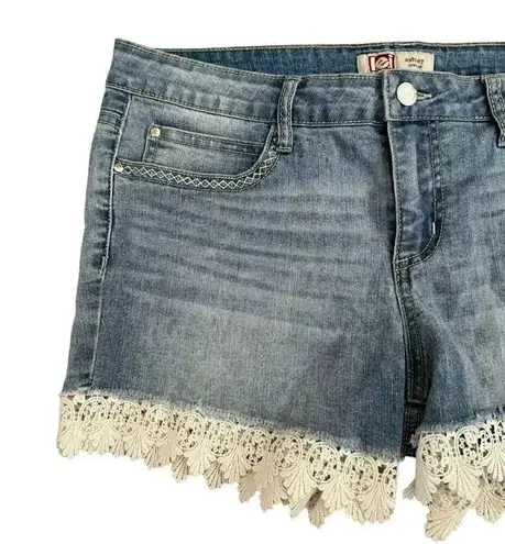 l.e.i. Ashley Lowrise Shorts Light Blue Juniors Denim Short Jeans Embroidered La Blue Size undefined