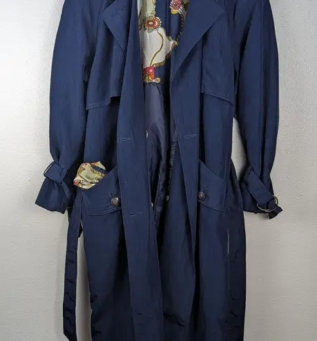 Vintage Blue Braefair  Trench Coat Rain Jacket Front Tie Size Women's 4 + Scarf