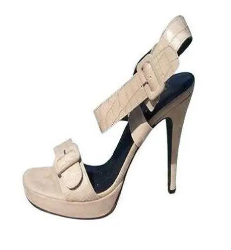 Donald Pliner Cream Champagne Suede Gator Leather Shoe New Ankle Wrap NWT $265 Size 9