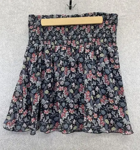 CAbi  Women's Skirt Pull On Blue Floral Smocked Waist Size Medium Pleated Lined