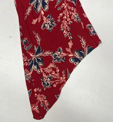 Democracy NWT Size L Red & Blue Floral Print Lace Keyhole Peasant Blouse Top