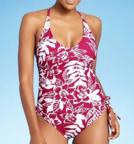 NWT Pink Floral Side Cinch Racer Back Medium Coverage One Piece Swimsuit Size XL