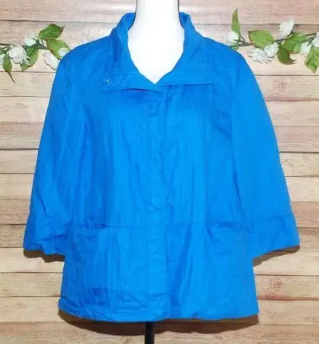 Coldwater Creek Blue Button Up Jacket Size 10 Lined 3/4 Sleeve Pockets