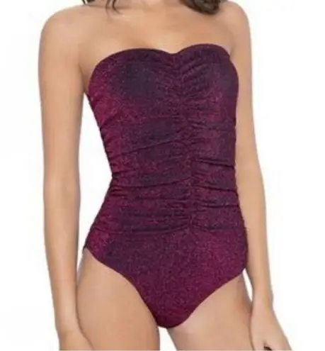 PQ Swim Garnet Ruched One Piece Women’s Strapless Burgundy Swimsuit Size Small Red
