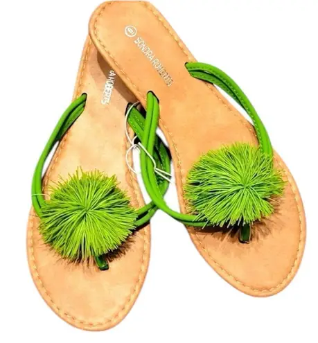 Sondra Roberts NWT  Neon Green Sandals with pompom detail Size 6 thumbnail 1