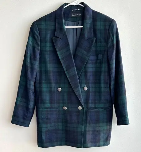 Giorgio Di Sant Angelo 100% Pure Wool Blue and Green Plaid Blazer, Size 14