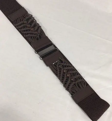 Woven & Beaded Stretch Belt, Dark Brown