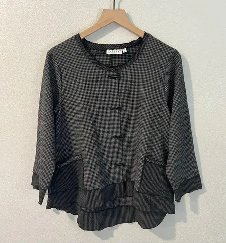 Habitat Lightweight Black & White Grid Print Cropped Sleeve Jacket Lagenlook