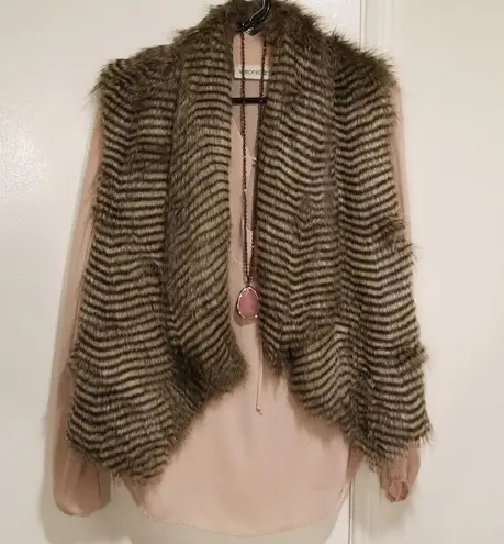Faux Fur Shawl Collar Racoon Striped Vest