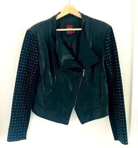 BAKUL Moto Leather Jacket wool studded sleeves size L Size L