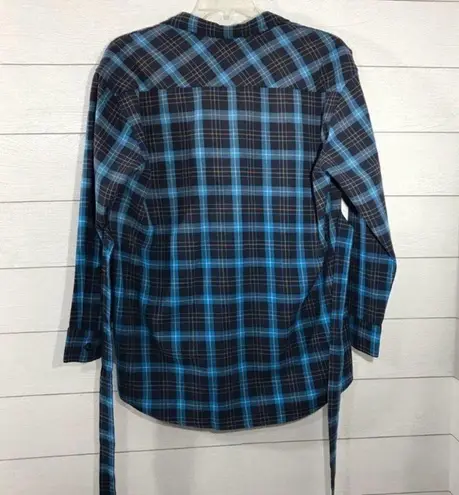 Pam & Gela Blue and Black Plaid Long Sleeve Shirt Size Small NWT