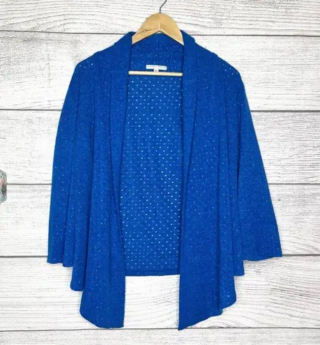 Alberto Makali Vintage Blue Knit Open Front Cardigan Blazer Jacket Size Large
