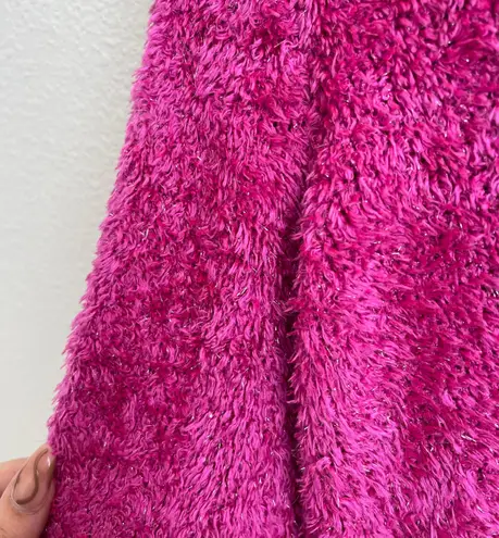 Christie Brooks Vintage 90s Y2K Hot Pink Shimmer Barbie Bimbocore Fuzzy Sweater