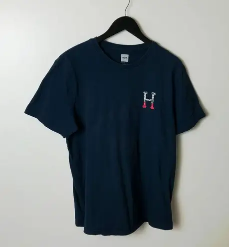 HUF T Shirt Camouflage Letter Double Sided Graphic Tee Short Sleeve L Size L