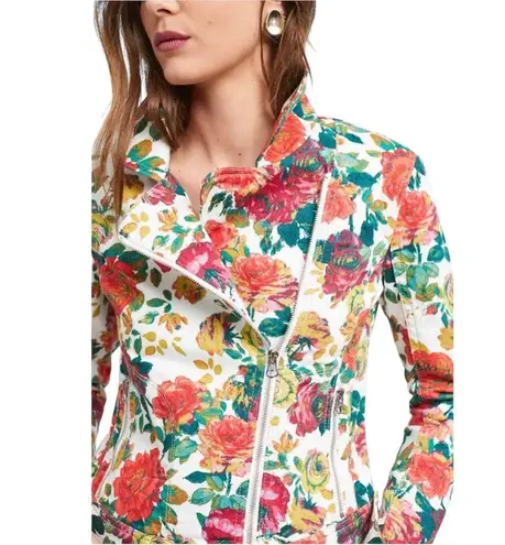 Pilcro x The Letterpress by Anthropologie Floral Denim Moto Jacket Red