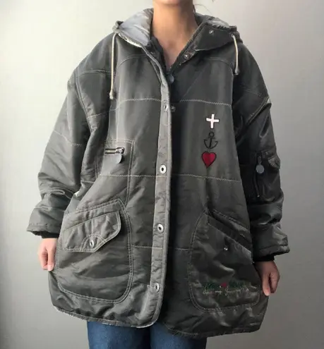 VINTAGE silver gray long puffer jacket Size M