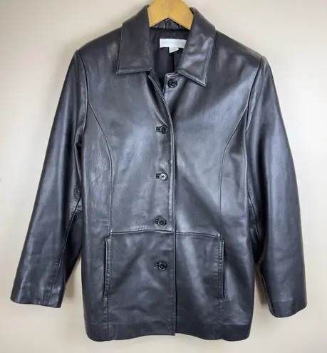 Petite Sophisticate Black Leather Blazer Jacket Women’s Size M Button Front