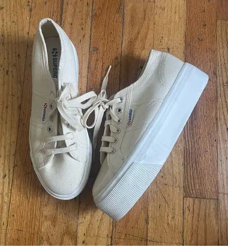 Superga  Cream Canvas Platform Sneakers Size 8.5