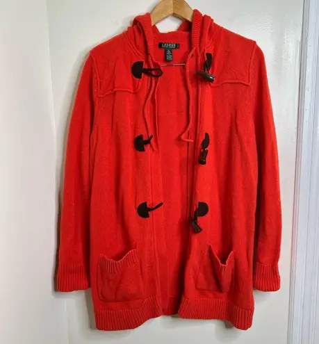 Lauren Ralph Lauren Lamb’s Wool Hooded Sweater Coat Horn Toggle Buttons Wmns XL