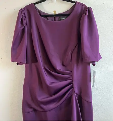 XScape Dress Plum (Purple) Short 3/4 Sleeve Scuba Dress w/ Side Ruche Sz 22W NWT
