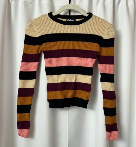 Cute Multicolor Striped Colorful Round Neck Slim Fit Sweater Size Medium Multi