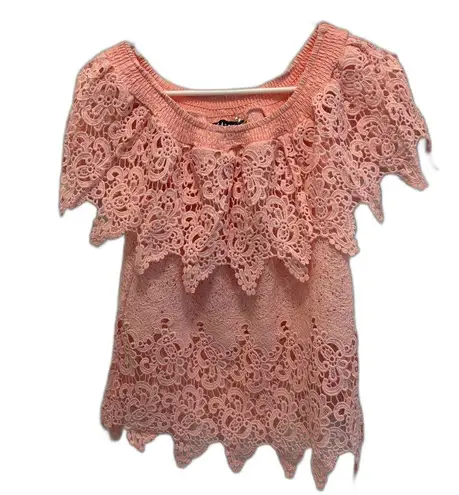 Pastel All Lace Top Size Medium Color Peach EUC