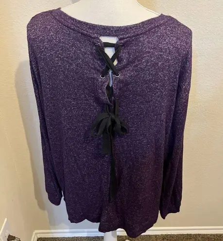 a.n.a  Purple Sweater with Back Lace up Tie Long Sleeve top stretchy knit Sz L