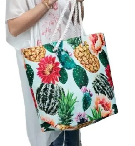 CACTUS, PINEAPPLES AND FLOWERS OH MY! LARGE TOTE BAG