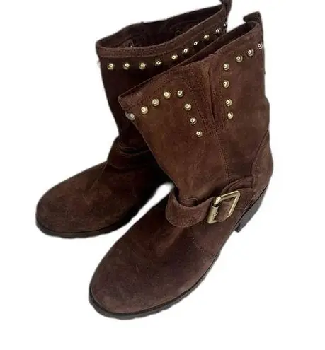 INC ‎ Brown Suede Gold Studded Boots with Buckle Size 9M