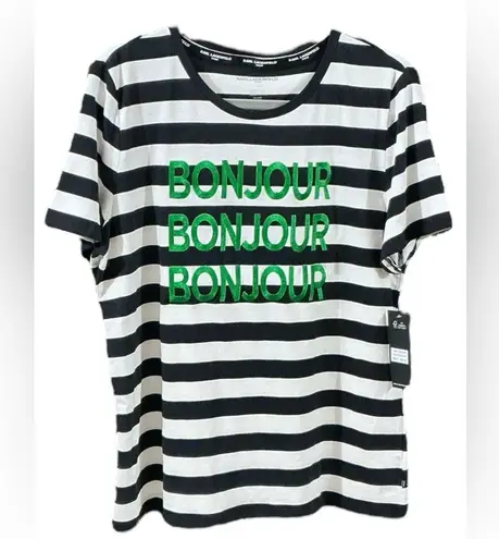 Karl Lagerfeld PARIS Bonjour Striped Tee L 21.5” p2p Black/White NWT