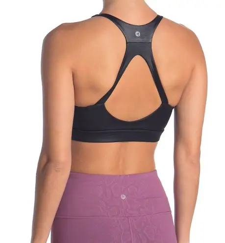 90 Degrees by Reflex Dark Gray Shiny High Neck Open Back Sports Bra