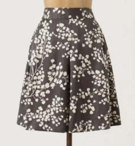 Moulinette Soeurs ANTHROPOLOGIE Gray Grey Silk Blend Floral Ikat Skirt Women's 8