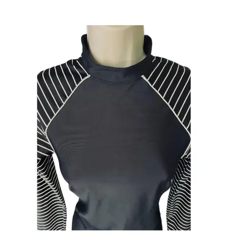 All In Motion Rash Guard, Mock Neck, Long Sleeve. Black w/ White Stripes. Size M