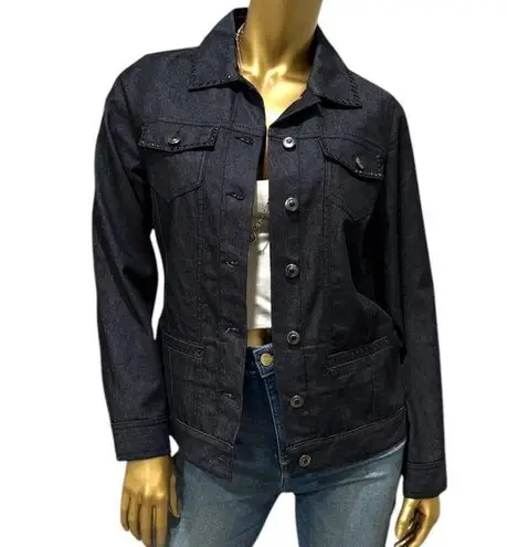 Laura Ashley Women's Black Studded Jean Denim Jacket Size S