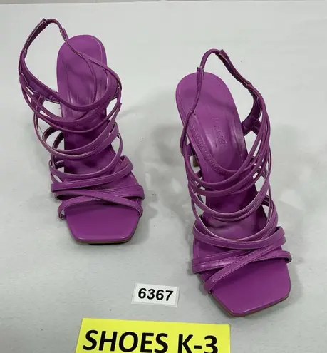 Anne Michelle Womans Strappy Slipon Sandals 8.5 Purple Open Square Toe Stiletto