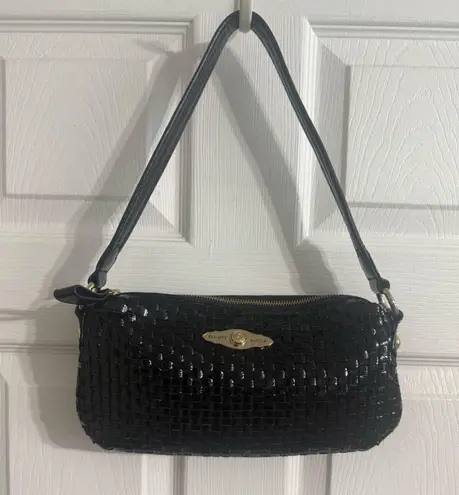 Elliott Luca Black Leather Textured Shoulder Bag with Glossy Finish